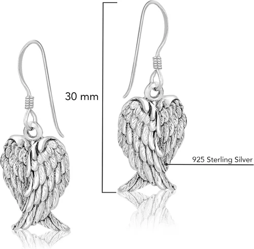 Vista 4 de AeraVida Aretes colgantes de plata esterlina con alas de ángel de Heavenly Love Plata de ley Plata Cobre