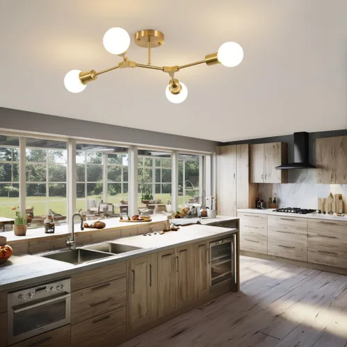 Vista 2 de Lámpara de techo moderna semiempotrada, lámpara de 4 luces de mediados de siglo para comedor, dormitorio, cocina, vestíbulo, entrada, pasillo