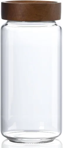 Vista 8 de Tarro de vidrio de 13.5 fl oz/400 ml con tapa de rosca de madera hermética, recipiente de almacenamiento de alimentos transparente apilable pequeño
