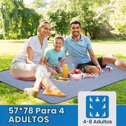 Vista 2 de Mantas de pícnic impermeables grandes y portátiles – Manta de playa plegable con correa de transporte Manta de parque para césped, senderismo Azul