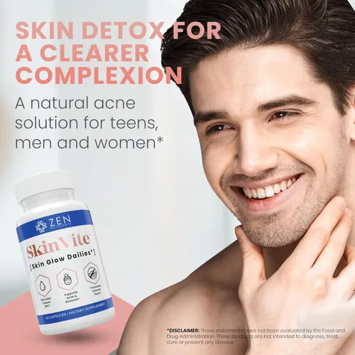 Vista 6 de Zen Nutrients SkinVite Suplemento natural para la piel para mujeres, hombres y adolescentes, brotes hormonales y suplemento de apoyo para la piel