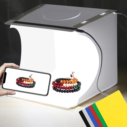 Vista 8 de Caja de luz portátil para fotos de 10 pulgadas, tienda de campaña plegable para estudio de fotografía con barra de luz LED, 20 cuentas LED, 550 lm