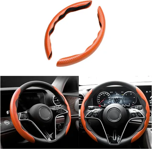 Vista 7 de Funda de fibra de carbono para volante de automóvil, antideslizante, de cuero transpirable, protector de volante de vehículo segmentado, agarre