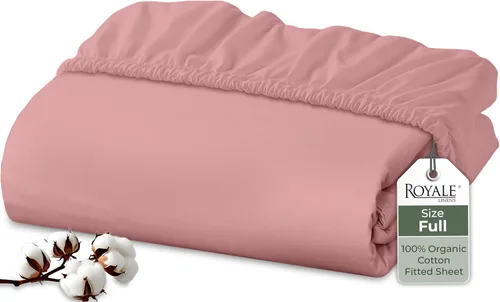 Vista 47 de Royale Linens Sábana bajera ajustable de 100% algodón orgánico - Tejido de percal - Sábanas bajeras de bolsillo profundo súper suaves - Sábana