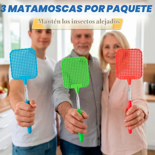 Vista 7 de Matamoscas para interiores, paquete de 3 unidades telescópicas de 28.6 pulgadas de mango largo
