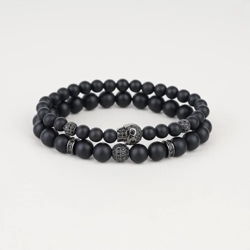 Vista 3 de COAI Paquete de 2 pulseras de cuentas de piedra para hombre, pulsera de calavera