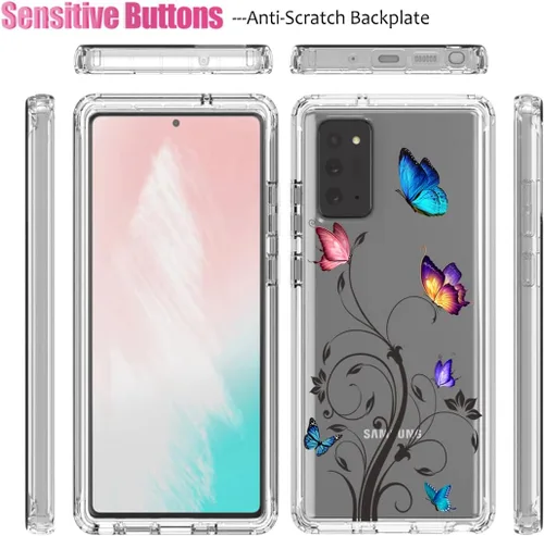 Vista 5 de Funda para Galaxy Note 20 5G, SM-N981U con protector de pantalla de vidrio templado, cuerpo completo transparente con protección de diseño floral