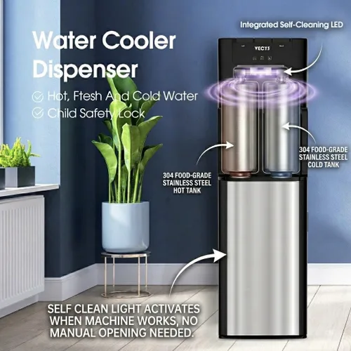 Vista 2 de VECYS Dispensador de agua de carga inferior de 3,5 galones de acero inoxidable, enfriador de agua con temperatura fría, caliente y ambiente