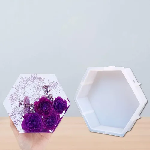 Vista 8 de Molde de resina hexagonal, moldes de silicona hexagonal profunda para resina, moldes de resina epoxi geométrica para preservación de flores, boda