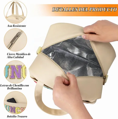 Vista 5 de Bolsa de almuerzo para mujer, lonchera aislada personalizada para adultos con correa ajustable para el hombro, reutilizable, congelable, lonchera