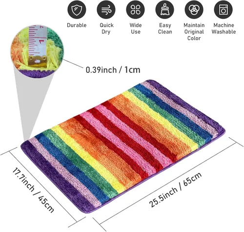 Vista 2 de Sisher Alfombra de baño de arcoíris para niños, bonita alfombra de baño colorida, lavable, suave, antideslizante, alfombra de baño de microfibra