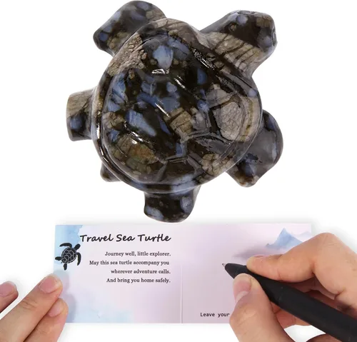 Vista 7 de Figuras de tortuga marina de viaje de cristal, tortuga de obsidiana negra, regalos de viaje para mujeres, hombres y viajeros, dije de buena suerte
