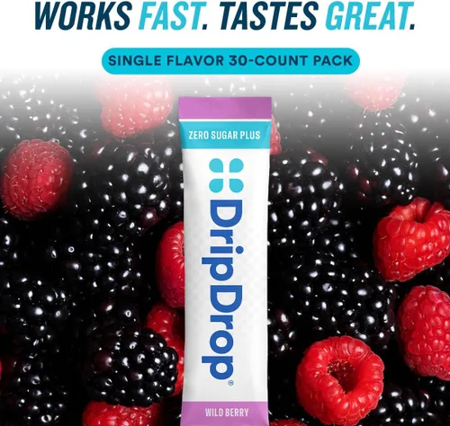 Vista 5 de DripDrop Hydration Zero Sugar Plus Paquetes de electrolitos, bayas