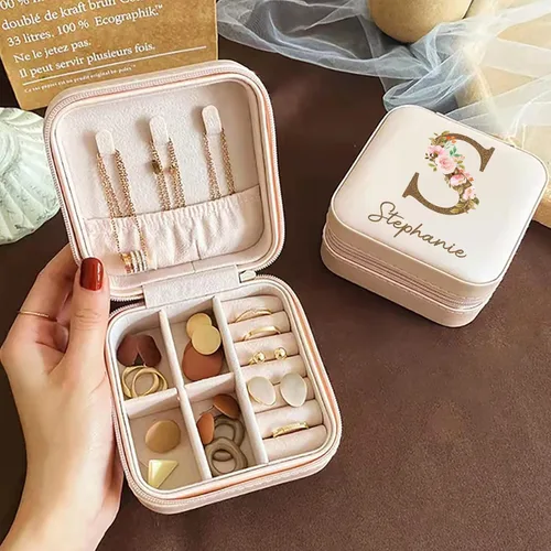 Vista 3 de Joyero personalizado Estuche de joyería de viaje personalizado, regalos de dama de honor, mini organizador de joyas, regalos personalizados