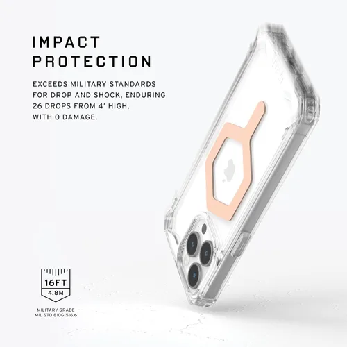Vista 3 de URBAN ARMOR GEAR UAG - Funda compatible con iPhone 15 Pro Max de 6.7 pulgadas Plyo Ice/oro rosa con imán integrado compatible con carga MagSafe