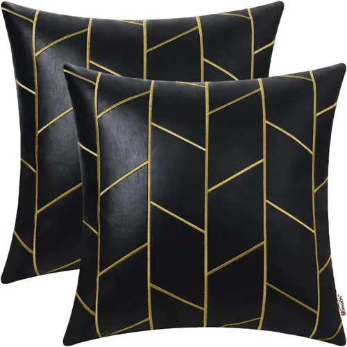 Vista 19 de BRAWARM Fundas de almohada de cuero 16 X 16 pulgadas, paquete de 2 fundas de almohada de cuero sintético negro, fundas de almohada decorativas