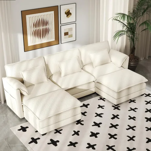 Vista 24 de Real Relax 145'' Sofá seccional modular, sofá convertible de 4 plazas con chenilla, 8 almohadas y 2 reposabrazos para sala de estar, oficina