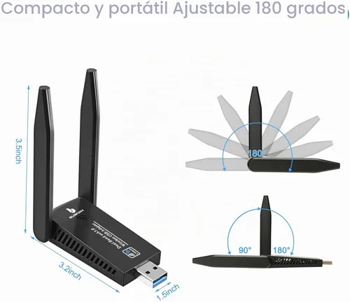 Vista 5 de Adaptador WiFi para PC de escritorio, antenas duales de 5Dbi de 1300 Mbps