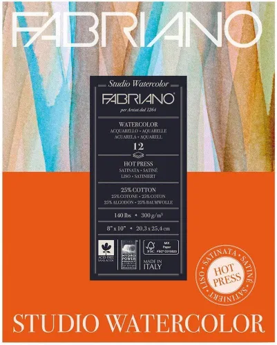 Vista 3 de Fabriano Studio Papel de acuarela, prensa caliente, 8 x 10 pulgadas, 40 kg, 20 hojas