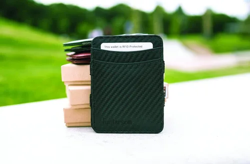 Vista 5 de Hunterson Cartera mágica minimalista para hombres con tarjetero RFID cartera de cuero para 8 tarjetas 08 verde Cartera RFID