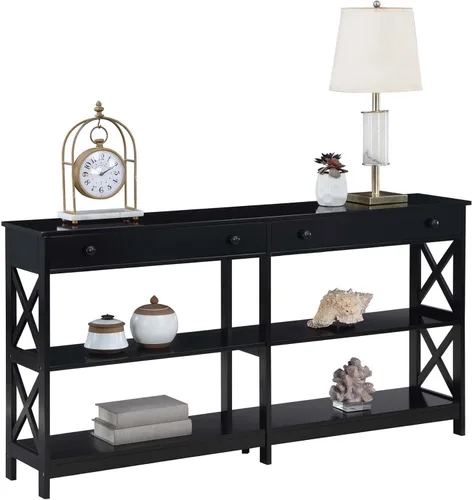 Vista 3 de Convenience Concepts Oxford - Mesa consola de 2 cajones con estantes, 60 pulgadas, color negro