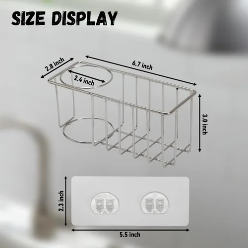 Vista 2 de Soporte de esponja 3 en 1 para fregadero de cocina con soporte para cepillo de platos de acero inoxidable para colgar fregadero organizador