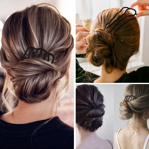 Vista 2 de Peines para el cabello en forma de U para mujer, estilo vintage estilo vintage (Negro)
