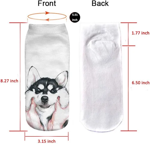 Vista 5 de Angelteers Calcetines de tobillo para perro Husky 3D divertidos para el verano