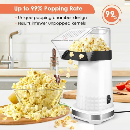 Vista 2 de Máquina eléctrica de palomitas de maíz de 1200 W, para noches de cine familiar, máquina de palomitas de maíz en casa, color blanco