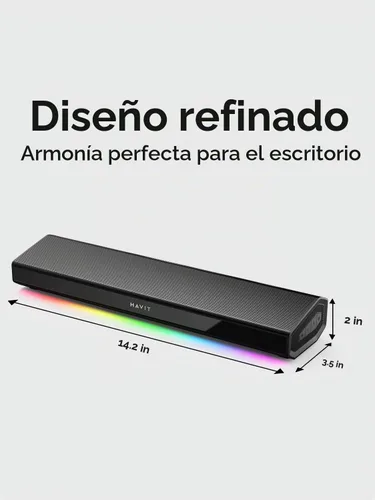Vista 8 de havit Altavoces de computadora para PC de escritorio, barra de sonido Bluetooth de 5.3 piezas con luz LED dinámica, estéreo de alta fidelidad