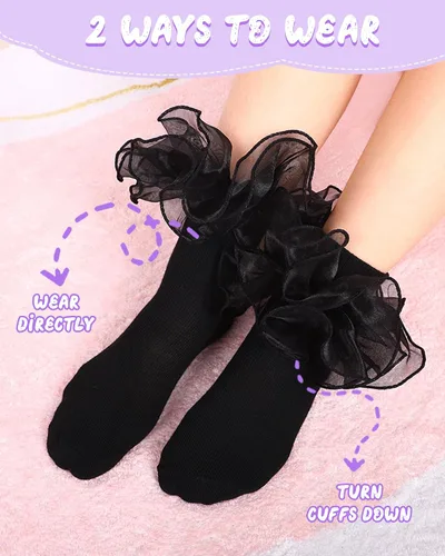 Vista 3 de Witwot Calcetines para niña pequeña con volantes grandes de encaje con volantes