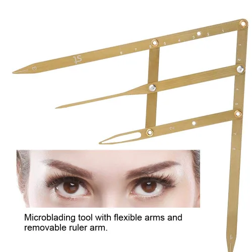 Vista 9 de Sonew Medición de cejas deslizante Regla de cejas Herramienta de maquillaje de cejas de acero inoxidable Conformación de cejas (oro)