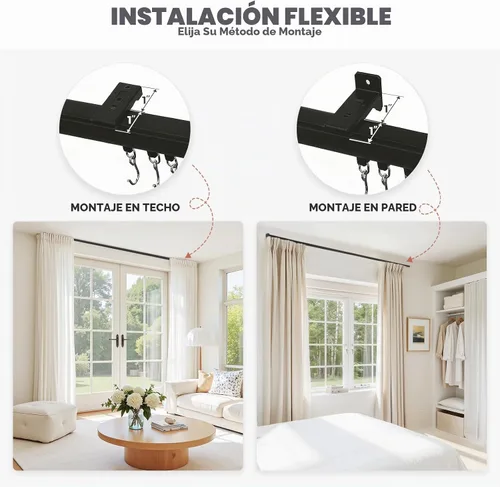 Vista 2 de ChadMade Kit de riel de cortina para montaje en techo o pared con ganchos, 3 pies a 6 pies de longitud ajustable para sala de estar, dormitorio