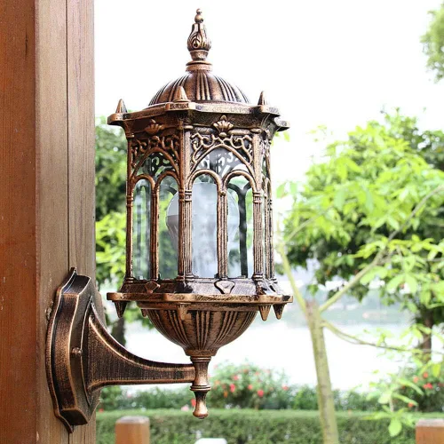 Vista 4 de DNYSYSJ Lámpara de pared exterior retro lámpara de jardín al aire libre E27 aluminio vidrio