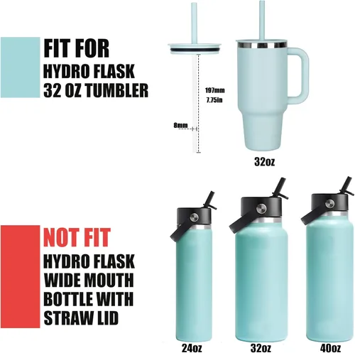Vista 3 de Greant 6 popotes para vaso Hydro Flask de 32 onzas, 7.76 pulgadas, a prueba de polvo, para vaso HydroFlask de 32 onzas, popote para tapa a presión