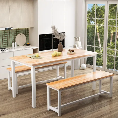 Vista 8 de Recaceik Juego de mesa de comedor con banco, juego de muebles de comedor de 3 piezas, juego de mesa de cocina, estructura resistente, comedor que