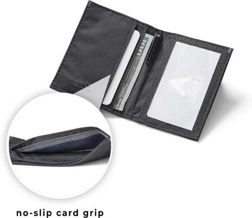 Vista 3 de Allett Cartera híbrida para tarjetas, nailon, bloqueo RFID, diseño vertical, minimalista, plegable, soporte para tarjetas, resistente al agua