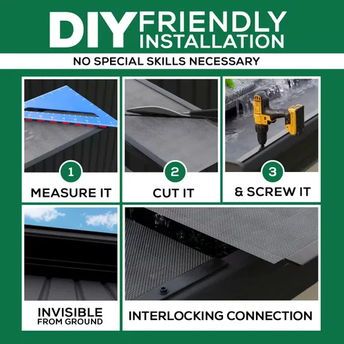 Vista 3 de DIY 5" Protección de hojas Muestra Malla de acero inoxidable Cubiertas de canalón de aluminio con acabado de fábrica Grado profesional Protector
