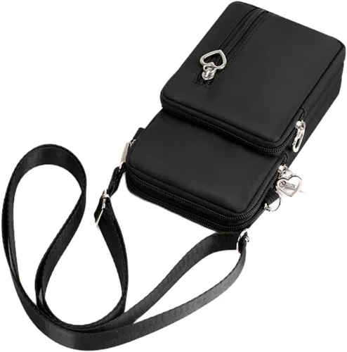 Vista 3 de JUMISEE Bolsa cruzada de 3 capas para teléfono móvil, bolsa de nailon para smartphone
