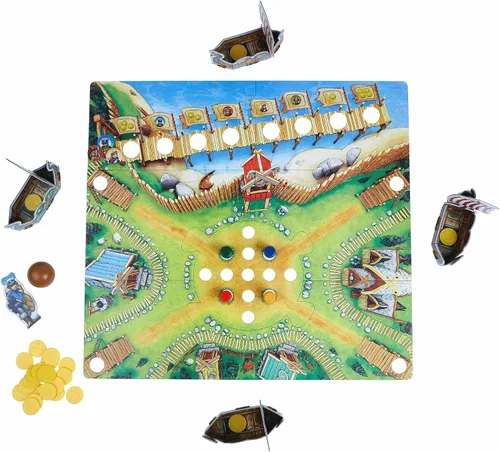 Vista 2 de HABA Valley of The Vikings: divertidos juegos de mesa para niños, juegos de aventura de bolos de barril llenos de acción para mayores de 6 años