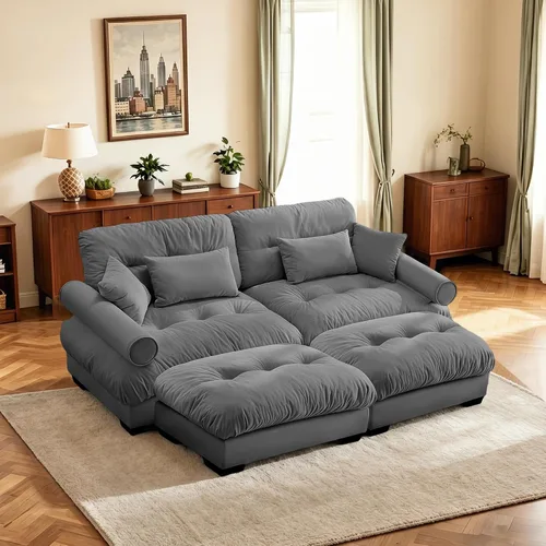 Vista 86 de Sofá biplaza de 93.7 pulgadas, sofá modular de 2 plazas, sofás seccionales grandes de color beige y blanco para sala de estar, juego de sofá