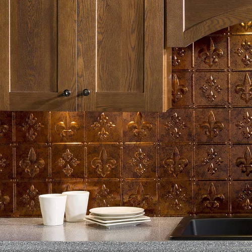 Vista 3 de FASÄDE Fleur-de-lis - Panel decorativo de vinilo decorativo para salpicaduras de 18 x 24 pulgadas en cobre piedra lunar (paquete de 5)