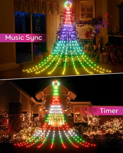 Vista 6 de Decoraciones de Navidad inteligentes para exteriores de 12 pies con control remoto de aplicación, luces inteligentes RGB para árbol de Navidad