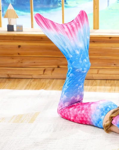 Vista 4 de Traje de baño de cola de sirena con monoaleta para niñas, conjunto de bikini
