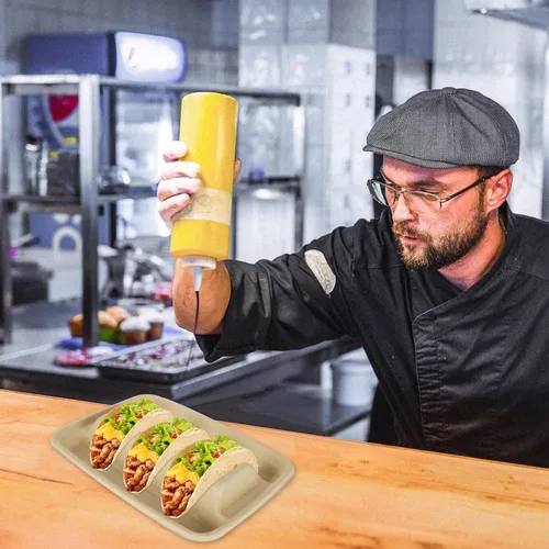 Vista 7 de Paquete de 50 soportes desechables para tacos con tapa para fiestas, platos de tacos de papel premium con divisores, soportes de bandeja de tacos