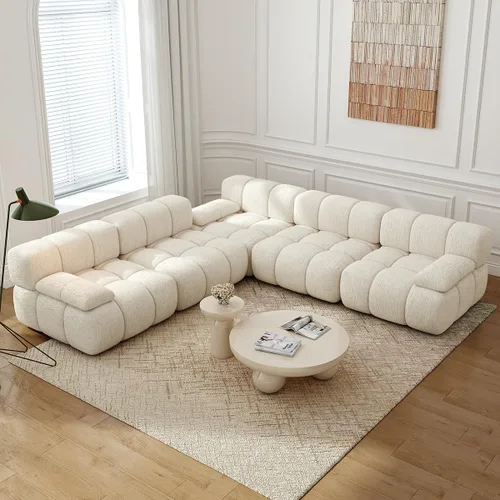Vista 29 de Settab Sofá modular de nube modular de 118.5 pulgadas con otomana móvil, sofá de pana moderno de 4 asientos, asiento profundo, sofá sin hueso