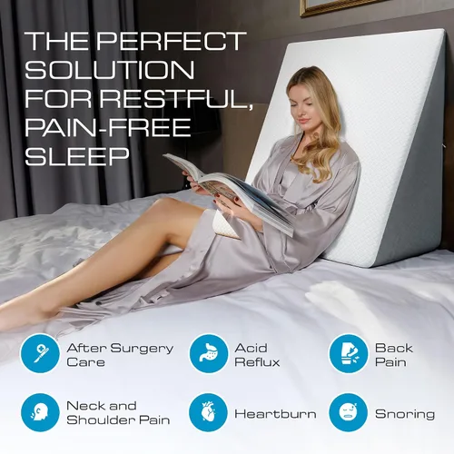 Vista 2 de Kolbs Almohada de Cuña Extra Ancha para Cama Súper Grande, Parte Superior de Espuma Viscoelástica y Funda Jacquard para Dormir con Reflujo Ácido
