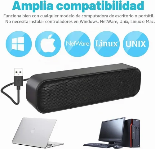 Vista 7 de ZETIY Altavoz de computadora actualizado, altavoz alimentado por USB para escritorio, PC con Windows, Mac. Mini barra de sonido portátil Plug and