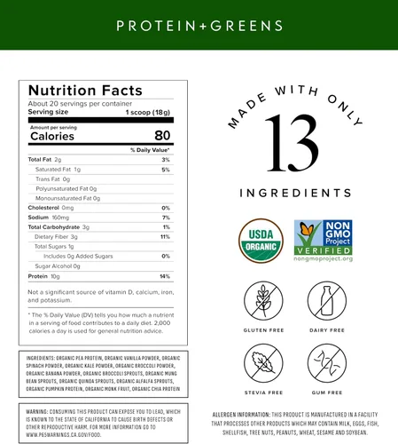 Vista 2 de Truvani Proteína + Suplemento de Verduras Espinaca, Col Rizada y Brócoli 10g de Proteína Orgánica a Base de Plantas 20 Porciones USDA