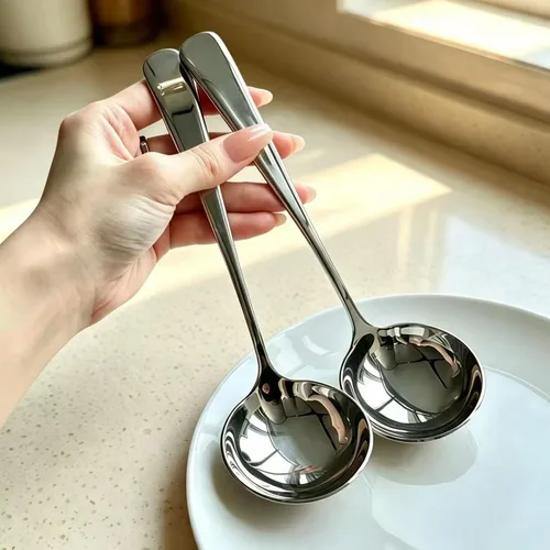 Vista 3 de Cucharón pequeño, cucharón para servir sopa de salsa pequeña de Cucharón de salsa para salsas o cuchara de sopa para servir, plata (paquete de 2)